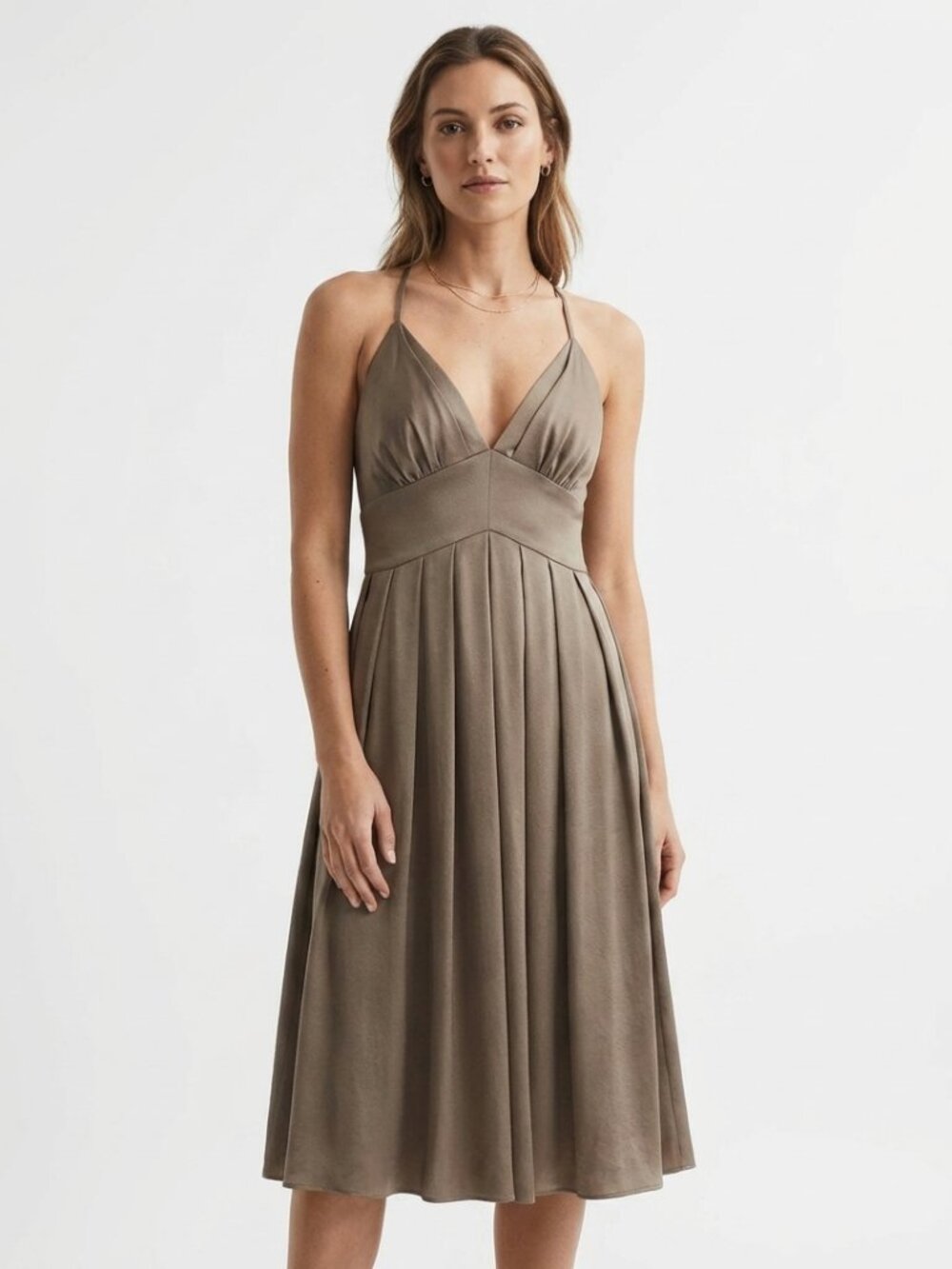 HELEN WANG VINTAGE BRIANNA SHIMMER OLIVE GREEN BRONZE SLEEVELESS MINI DRESS